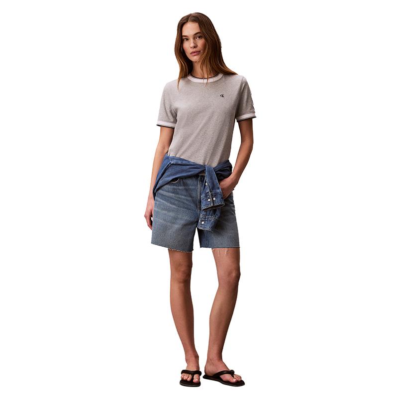 Calvin Klein Casual Commuting Embroidered Cotton Color-Blocked Trim Round Neck Short Sleeve T-Shirt Women tops 47F226G