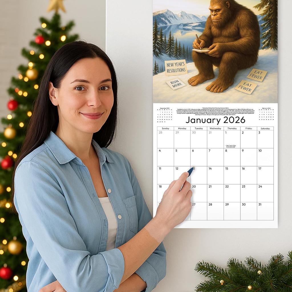Bigfoot Calendar 2026 Monthly Wall Calender 12 Month, Funny Cryptid Calendar 2026, Bigfoot Gifts, White Elephant or Gag Gift, Sasquatch Gifts for Men