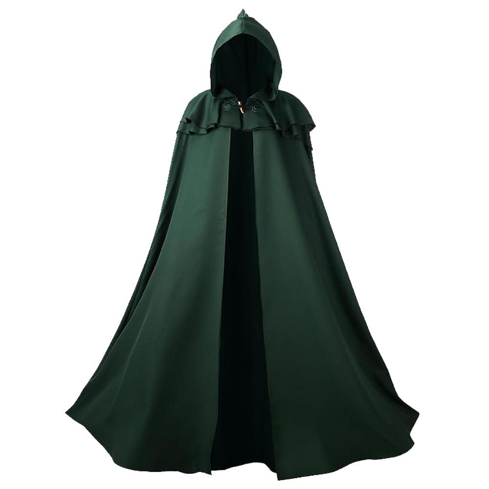 

Medieval Black Hooded Cloak Adult Unisex Brown Cloak Halloween Vampire Witch Cosplay Costume Green Red Robe Cape Costume L 50-55kg