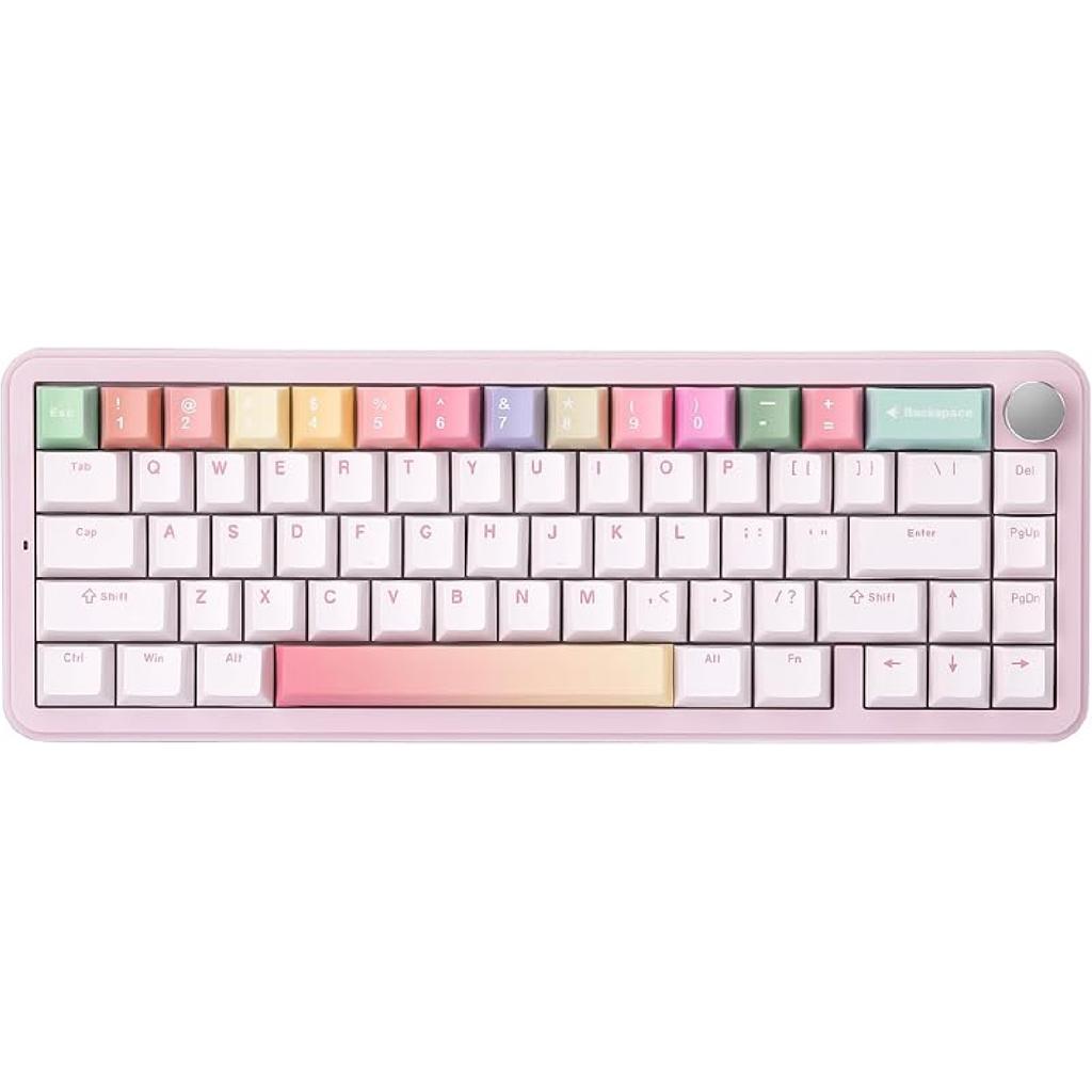 YUNZII B68 Wireless Mechanical Keyboard,Tri-Mode BT5.0/2.4GHz/USB-C,Cute PBT Keycaps,Hot Swappable Creamy Typing Gasket Mounted,RGB Backlit NKRO for