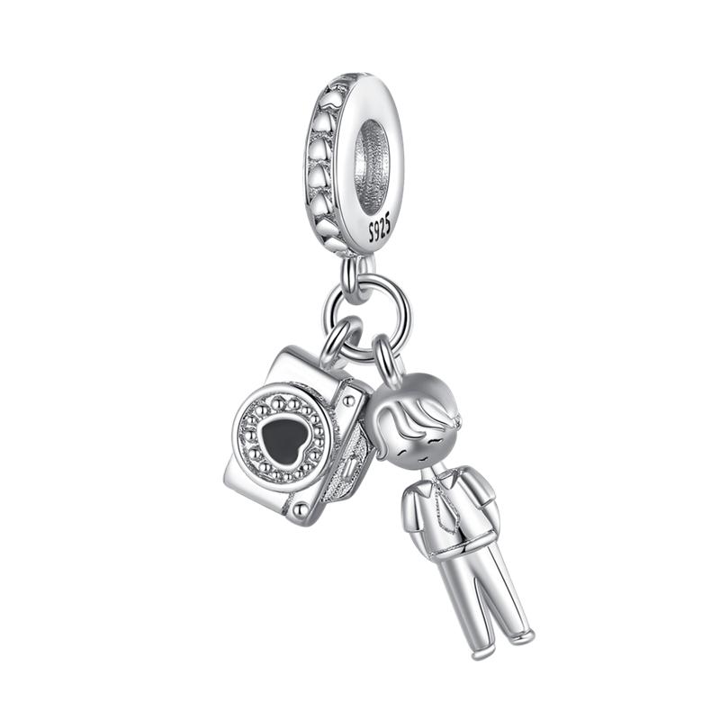 Original SS925 Sterling Silver Blue Travel Earth Camera Charm Fit  Bracelet DIY Pendant Woman Jewelry Hot Sale New In