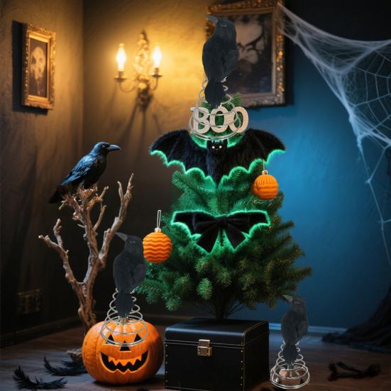 Halloween Crow Tree Topper Spooky Treetop Ornament Realistic Feathered Crow Decoration for Party Supplies Halloween Tree Decor