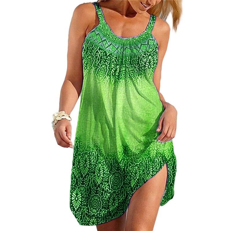 Sexy Off Shoulder Sleeveless Beach Dress Summer Dress  Women Sundress Bohemian Print Casual A-line Dress Plus Size