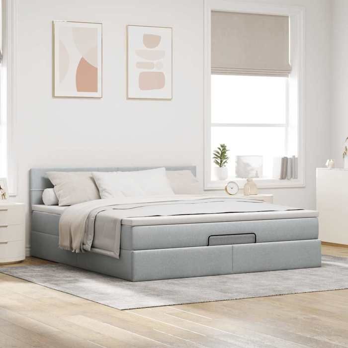 VidaXL Ottoman Bed Frames and Mattress Light Grey 180x200 Cm Fabric 3311477