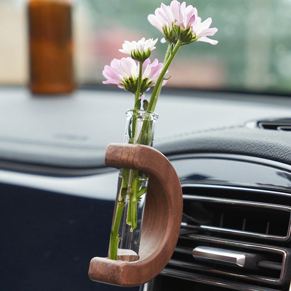 Flower Vase Clip Eco-friendly Personalized Wooden Car Vent Clip Vase Dashboard Decor Unique Flower Display Clip Desktop Ornament