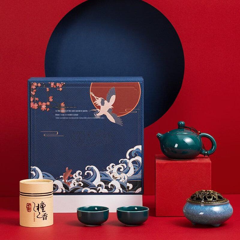 Shanggqi Ceramic Tea Set with Incense Burner