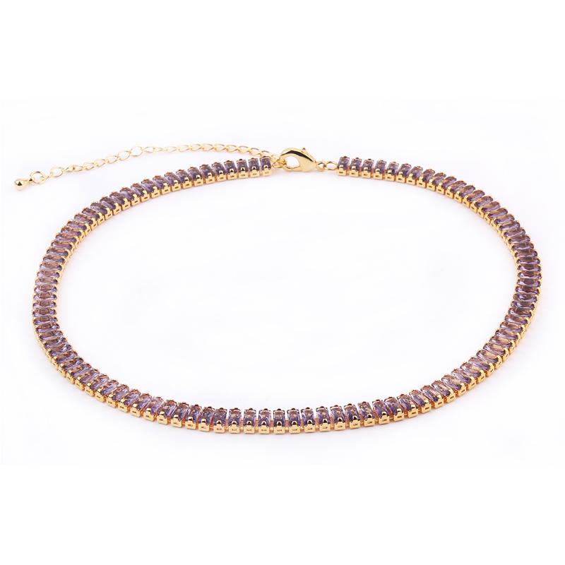 Women's Gold Colorful Choker Necklace Shiny Rainbow Crystal Zircon Tennis Chain Statement Jewelry Dropshipping