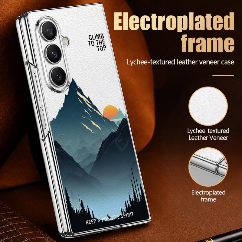 Mountain Valley Camping Art Case For Samsung Galaxy Z Fold 8 Ultra 7 6 5 4 Z Fold8 Fold7 Fold6 Fold5 Luxury Plating Leather Skin Phone Cover