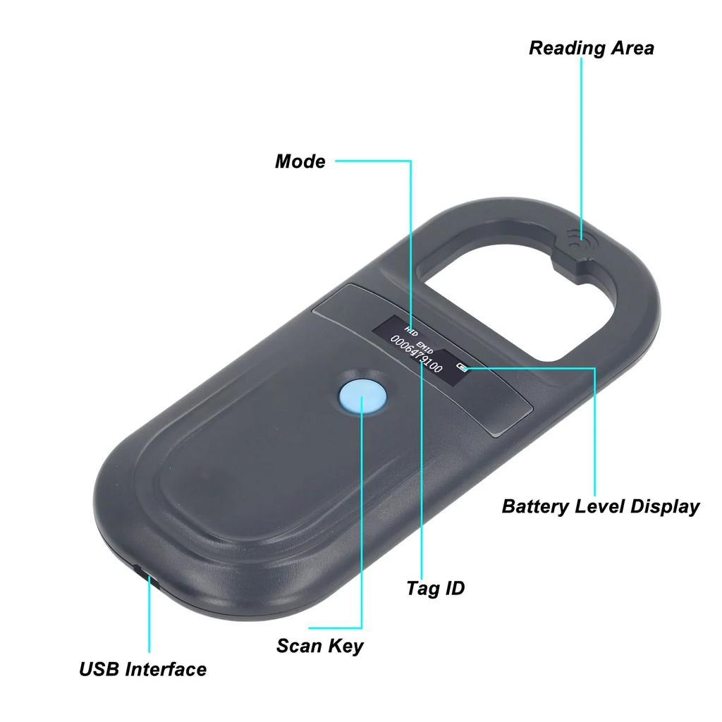 Djur-ID-läsare 134,2 kHz ISO11784 85 FDX B EMID Handhållen Husdjursmärkning Chip-skanner USB-laddning Inbyggd summer Husdjurschip-ID-skanner