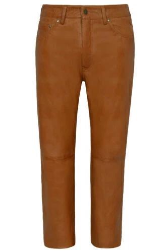 

TAN Stylish Pant Men s New Casual 100% SOFT Sheepskin Men s Leather Motorcycle 42 коричневый