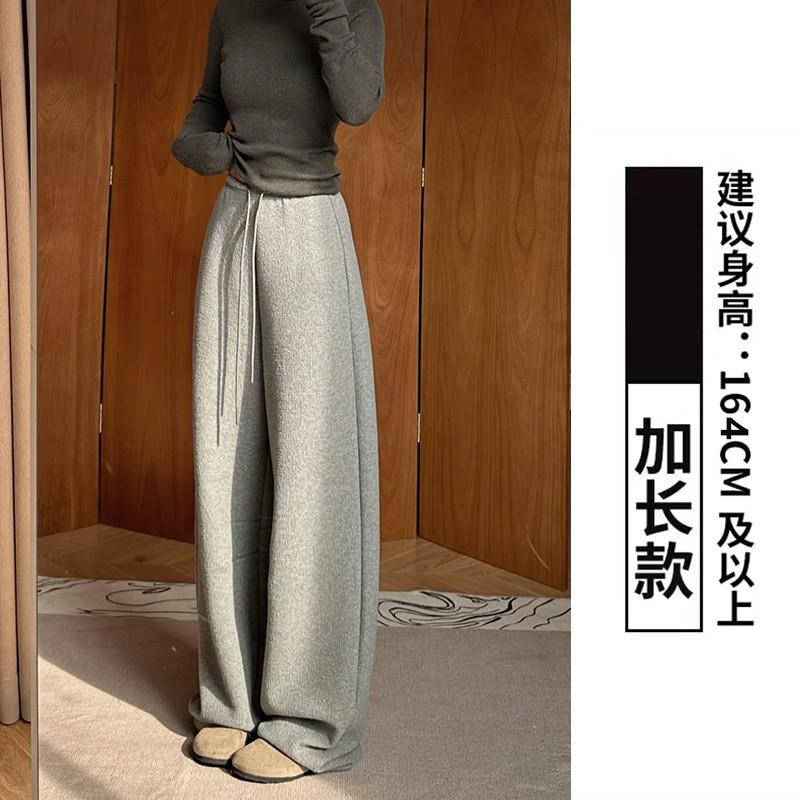 Women Fleece Lined Banana Wide Leg Casual Sports Pants 2026 Warm Straight Trousers
