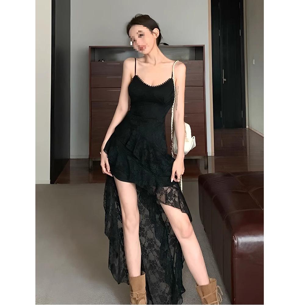 Women’s Summer Slimming Low-Cut Lace Camisole Dress - Sexy High-Waisted Irregular Long Skirt