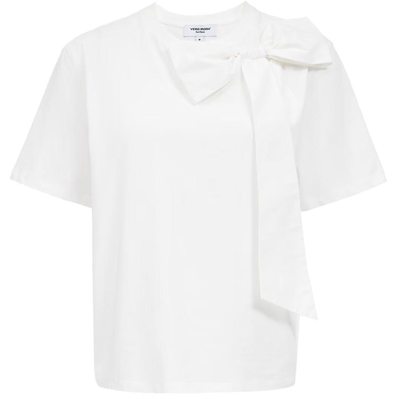 VEROMODA Women s Pure Cotton 3D Bowknot Round Neck T-Shirt M