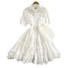 French Style Floral Pleated Square Neck Dress with Spliced Waist and Large Hem