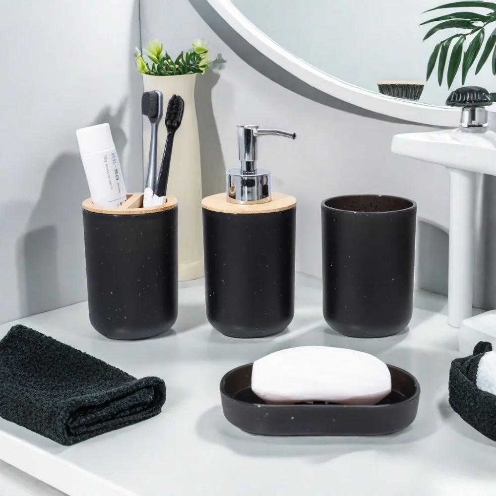 A Four Piece Imitation Marble Black Bathroom Wash Set. Environmentally Friendly and Practical, Suitable for Gift Giving