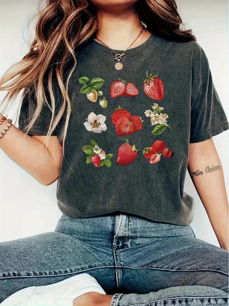 Women's Short Sleeve Cherry Print Top with Free Shipping