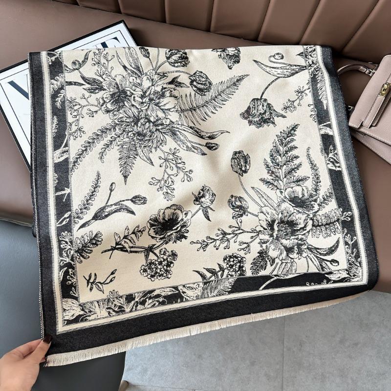 Retro flower imitation cashmere shawl women's autumn and winter travel versatile multi-functional warm scarf double-sided scarf