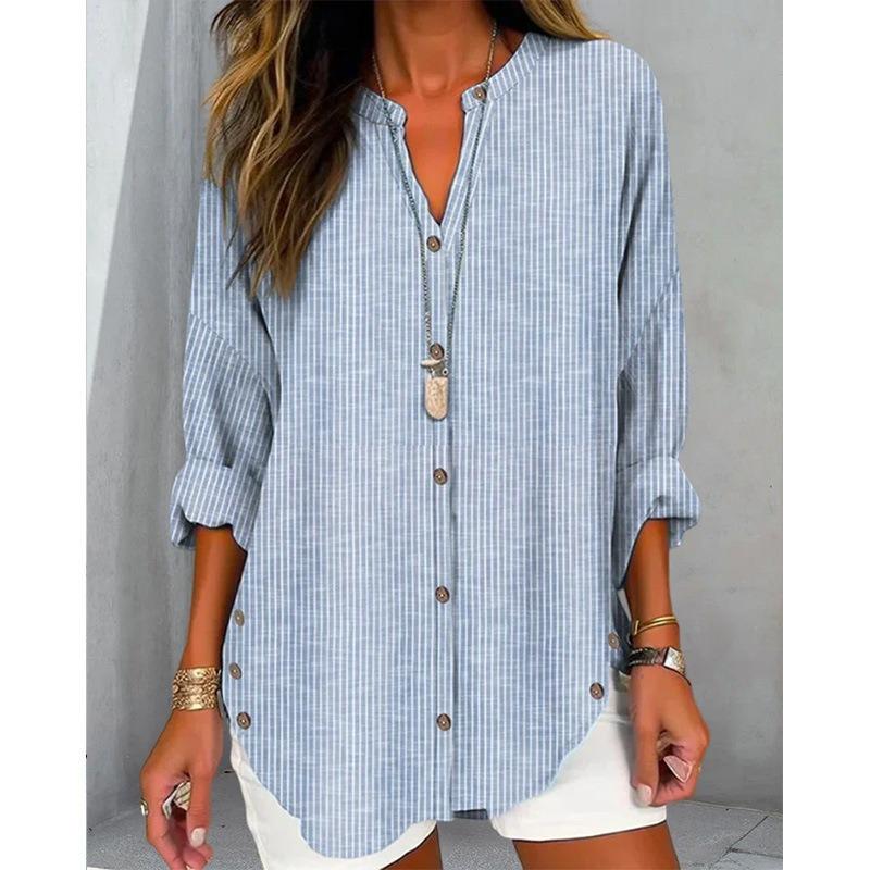 Women S Casual Button Striped Long Sleeve Shirt
