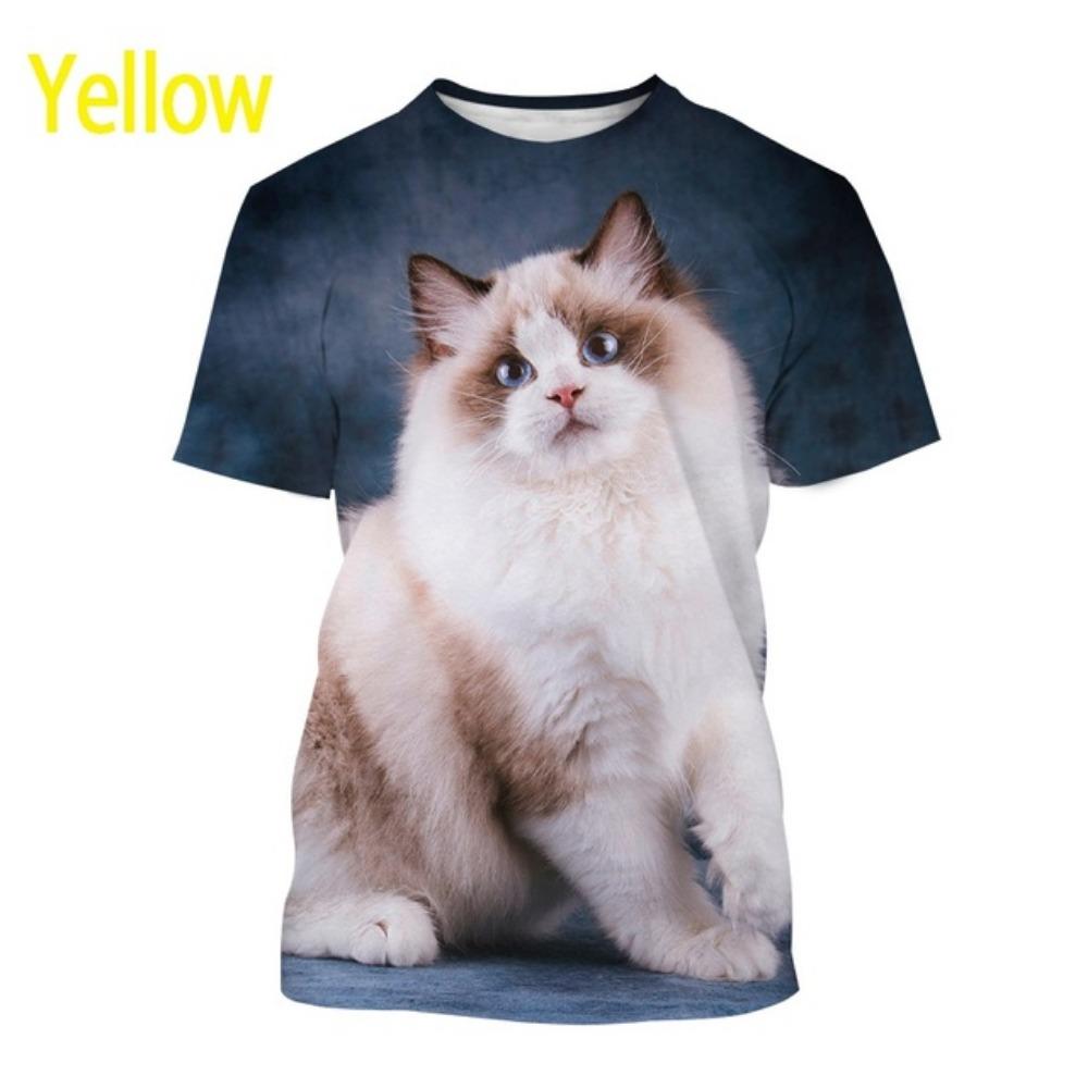 Women's T-Shirts Harajuku Cat Graphic Print 3D Tops Summer Short Sleeve Casual Tees Kawaii Animal T Shirt