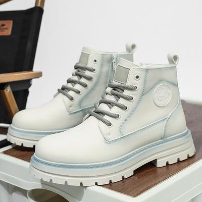 Martin Boots Autumn and Winter White Leather Locomotive Short Boots High Top Leather Shoes Outdoor Mountaineering Boots