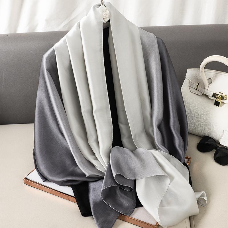 Luxury Gradient Silk Scarf Women Brand Solid Femme Shawls Wraps Bandana Head Foulard Fashion Lady Hijab Wedding Poncho