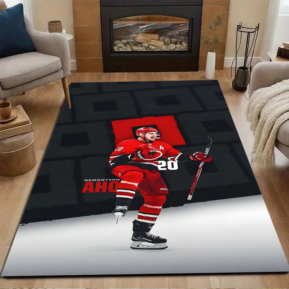 Ice Hockey Player Celebration Patterned Carpet, Non Slip Mat Suitable for Living Room and Bedroom Sofas