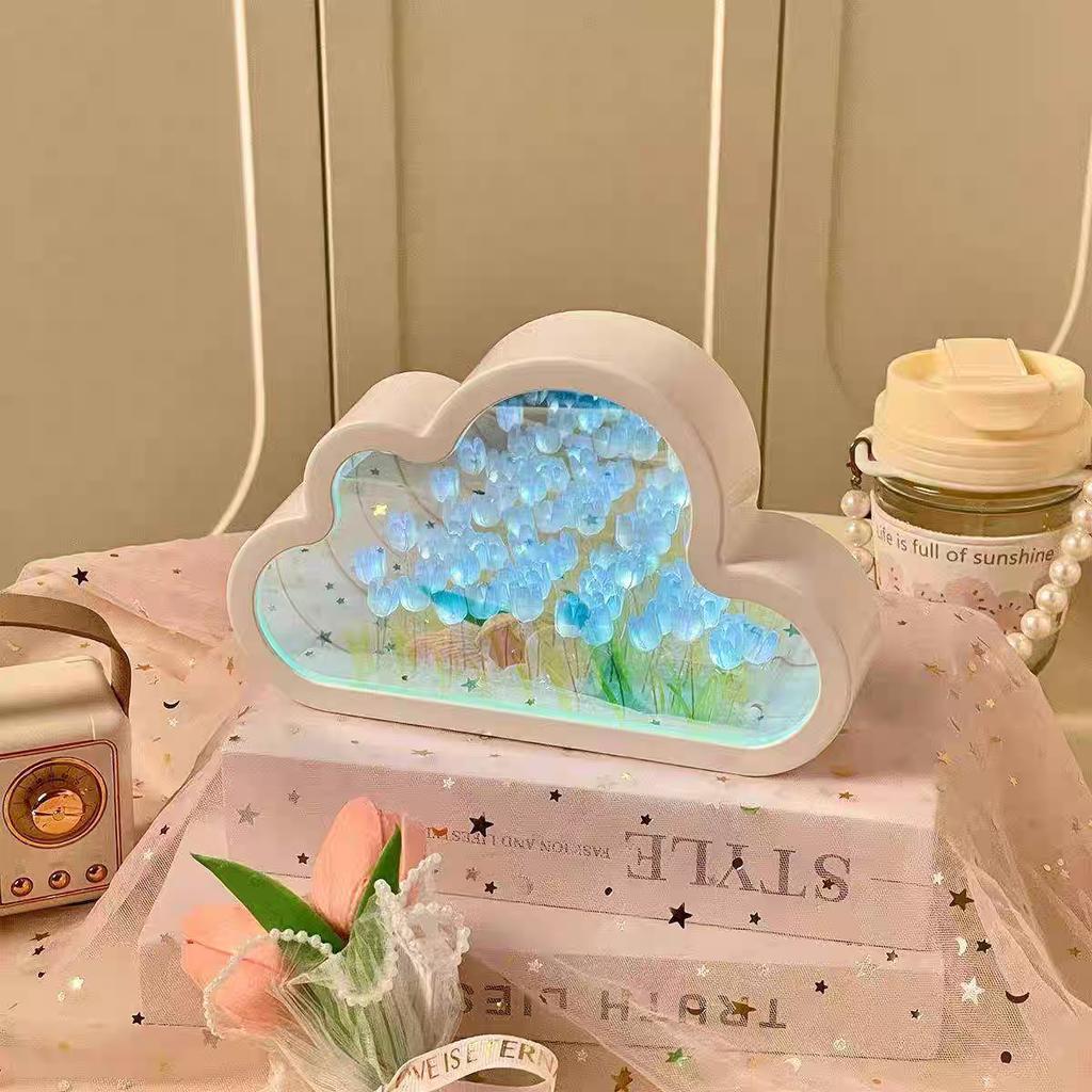 Tulip Cloud Sea of Flowers Handmade Night Light Creative Light Atmosphere Light Transparent Qixi Lovers Gift Desktop Decoration
