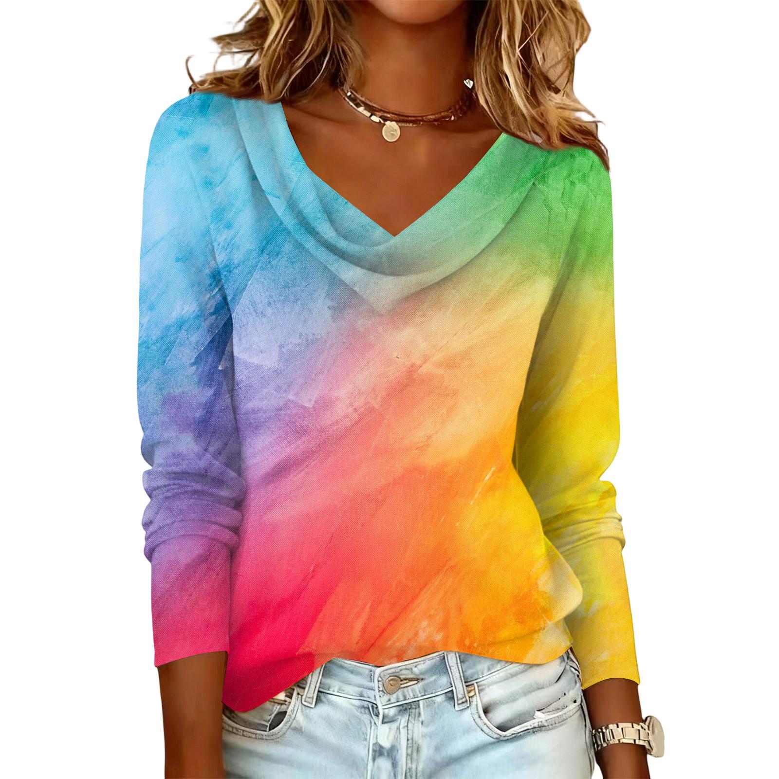 

Ladies cross dyed printed casual fashion long sleeved pullover top XL жовтий