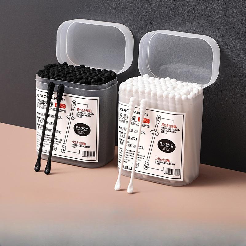 100ks spirálová ušní lžička vatový tampon 2 v 1 lžíce na dlabaní do uší vatový tampón s dvojitým koncem Jednorázový čisticí černý vatový tampón