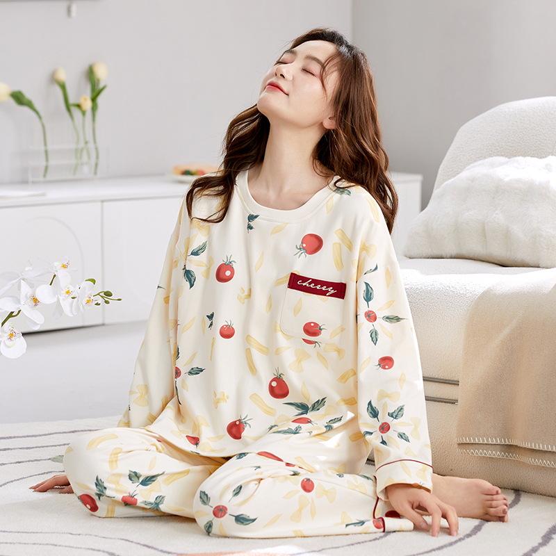 Damen Langarm Baumwoll-Pyjama-Set für Herbst/Winter