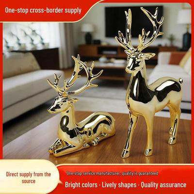 Electroplated Gold Wealth Deer Ornament: Elegant Living Room and Wine Cabinet Decor