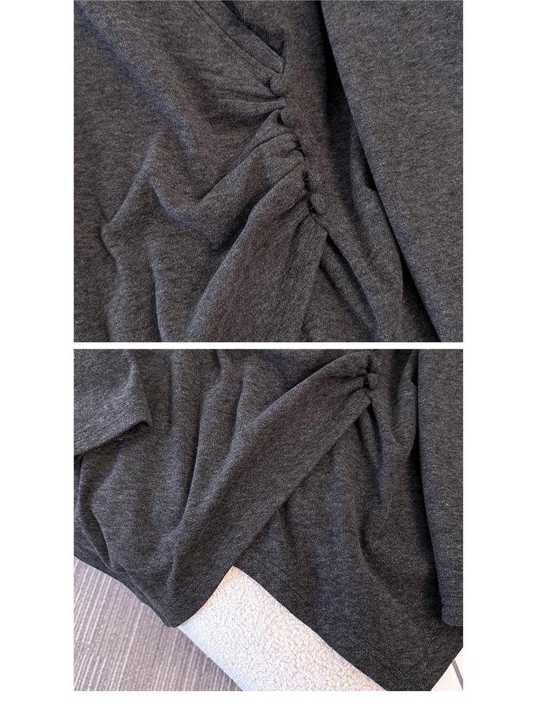 Plus Size Women's Winter Lace Patchwork V-neck Pleated Base Shirt (130-350 jin)