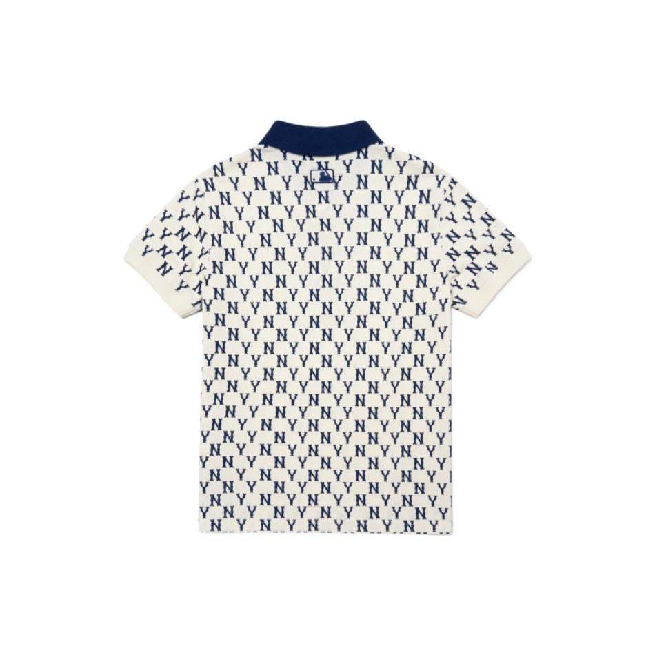 MLB Basic Logo New York Yankees Logo Short Sleeve Retro Sports Print Polo Shirt Women tops Cream 3FPQM5023-50CRS