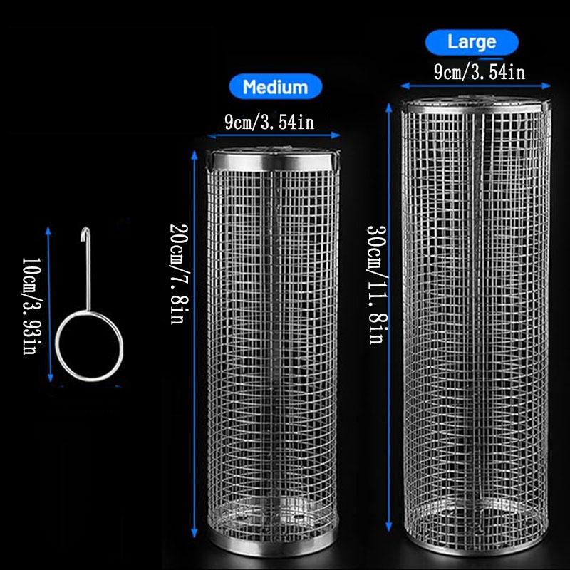 2PCS Rolling Grill Baskets for Outdoor Grilling - Round Grilling Accessories BBQ Large Vegetable Grill Cage Cylinder Stainless S