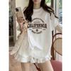 A Shortsleeved Unisexs Tshirt With Letter Print Pattern Casual Loosefitting Sweet Style