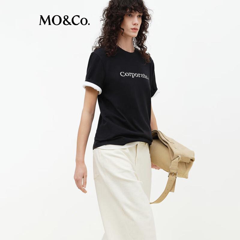 MO&Co. Women's Studded Mottled Print Round Neck T-Shirt