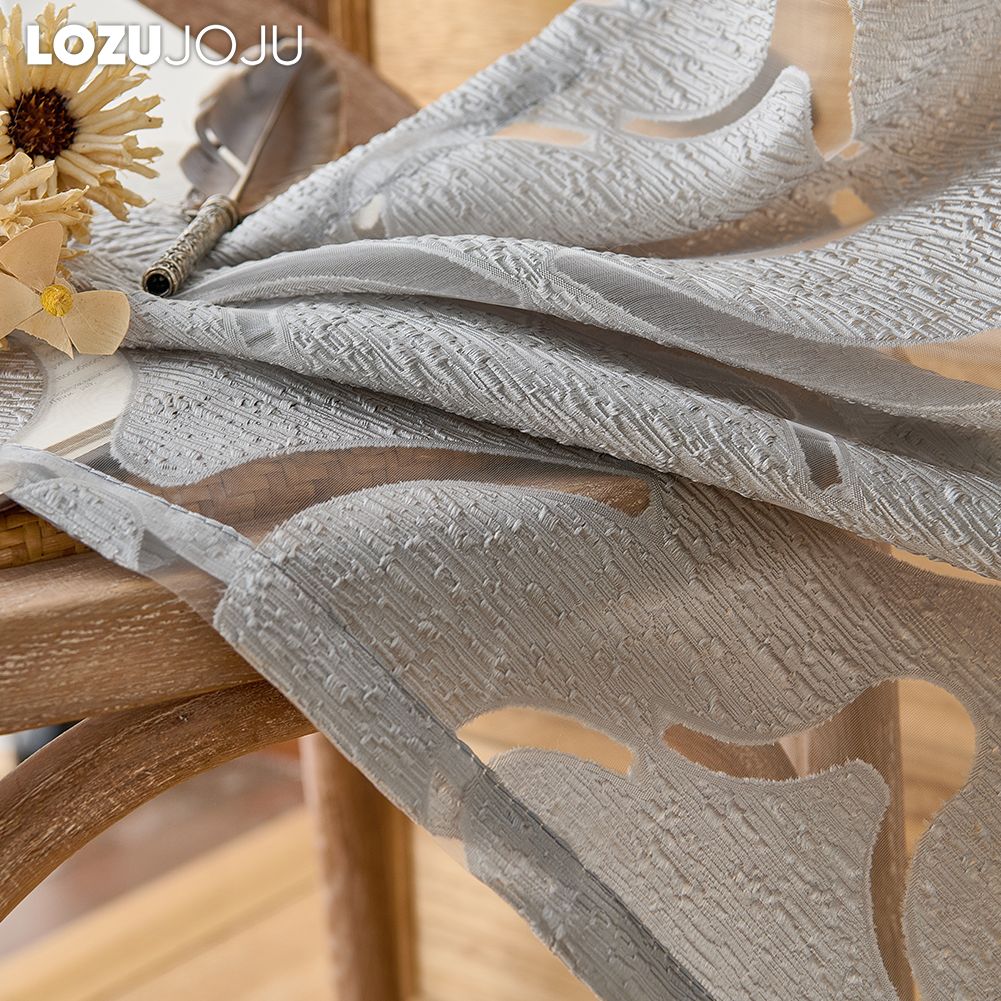 1PC LOZUJOJU 10% Blackout Fashion Versatile Tulle Personalized Floral Jacquard Grey Sheer Curtain for Kitchen Living Room Bedroom Window Home Decor