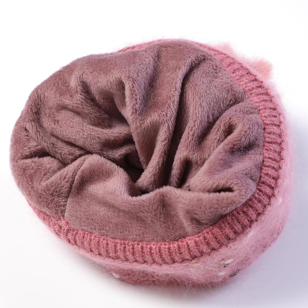 Women's Autumn Winter Plush Knitted Soft Rabbit Wool Hat Warm Beret