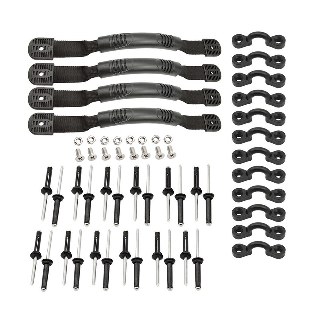 Kit 4 Maniglie Ricambio Per Kayak In Gomma E Nylon - Con 16 Viti Acciaio Inox 304 - Maniglioni Antiscivolo