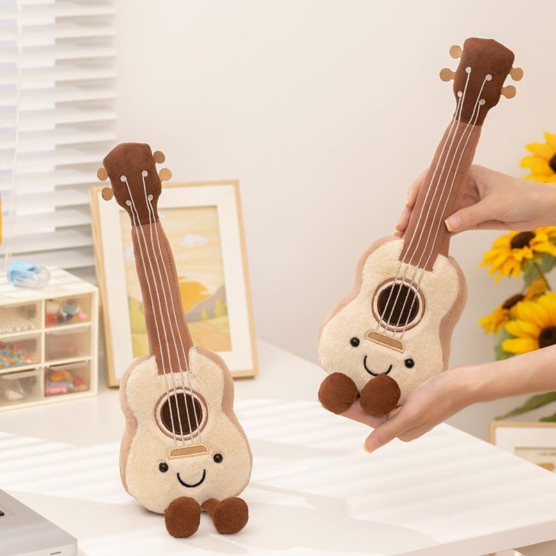 Cute Amuseables Ukulele Plush Toy Kawaii Stuffed Ukulele Doll With Smiling Face Lovely Plushies Soft Musical Instrument