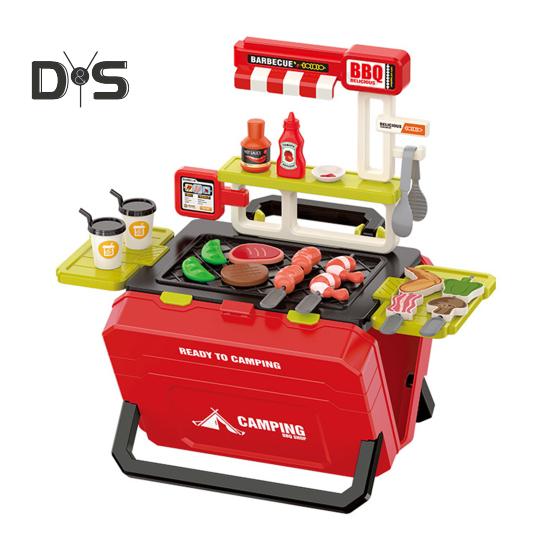 

Kids BBQ Grill Playset Set Pretend Play House Toys with Skewerable Ingredients Realistic Barbecue Plate for Meat Vegetables Seafood Outdoor Barbecue B