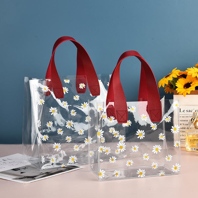 Transparent Pvc Gift Tote Packaging Bag Clear Daisy Plastic Handbag Candy Box Gift Bag Wedding Favor Party Supplies Cosmetic Bag