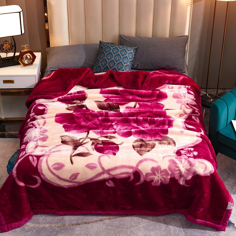 Fleece Blanket Plush Blanket King Size Heavy Mink Blanket Silky Soft and Warm 2 Ply AB Printed Raschel Bed Blanket Rose/Peony
