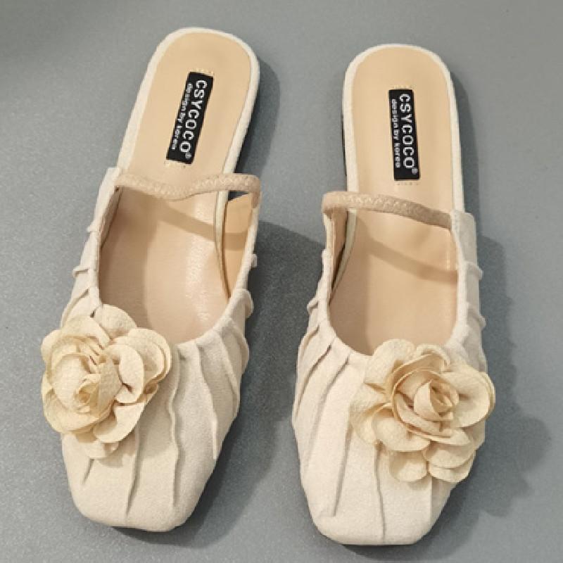 Fashion Fashion Pleated Flower Flat Sandals Women Summer Comfort Soft Soled Faux Suede Designer Shoes Concise Non Slip Beach Casual Shoe