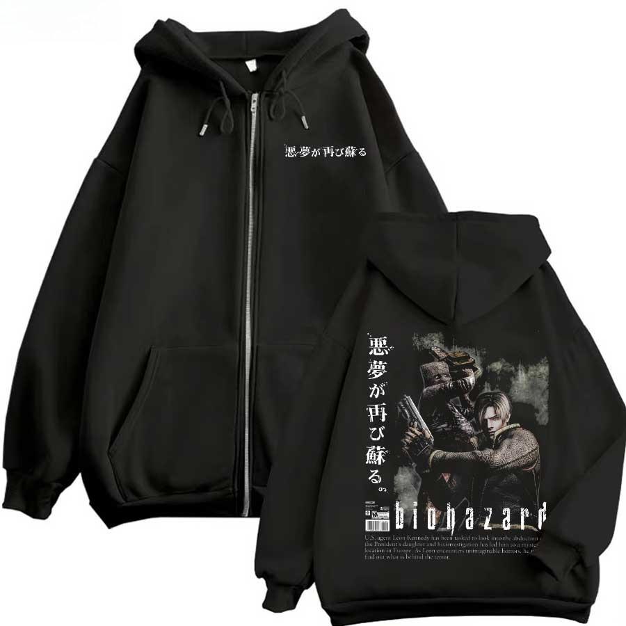 Resident Evil Game Hoodie Zipper Retro Street Style Zipper Hoodie Fashion Sports Printed Pattern Hoodie Daily Street Dressing