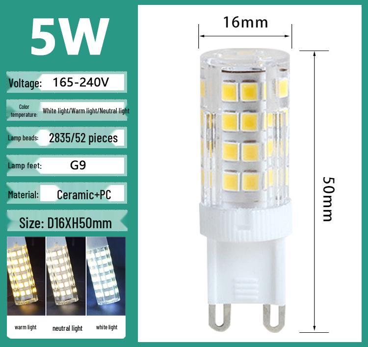 G9 LED G4 Pin Bulb, High Brightness, Energy-Saving, Flicker-Free, 220V Ceramic Tricolor Corn Light.