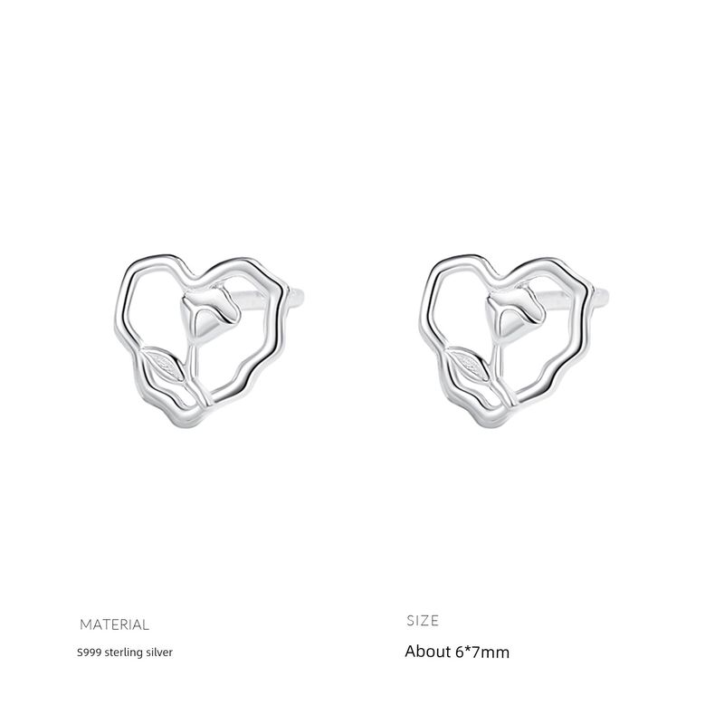 

Xiaoxianren 999 Sterling Silver Rose Heart Stud Earrings Women s Earrings Simple and Stylish Personality Ins Style Temperamental Minority A pair