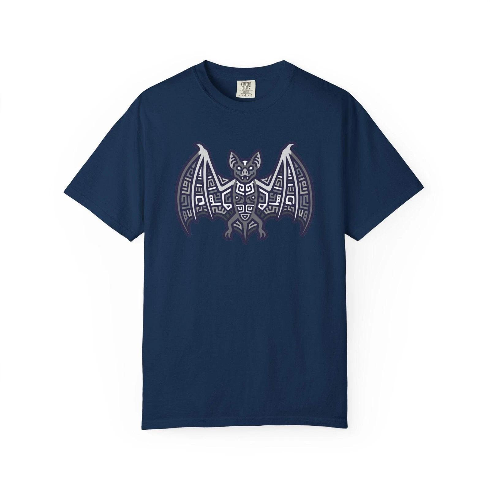 Mayan Bat Symbol T-Shirt | Tribal Geometric Blue & Indigo Graphic Tee Shirt XXXXL
