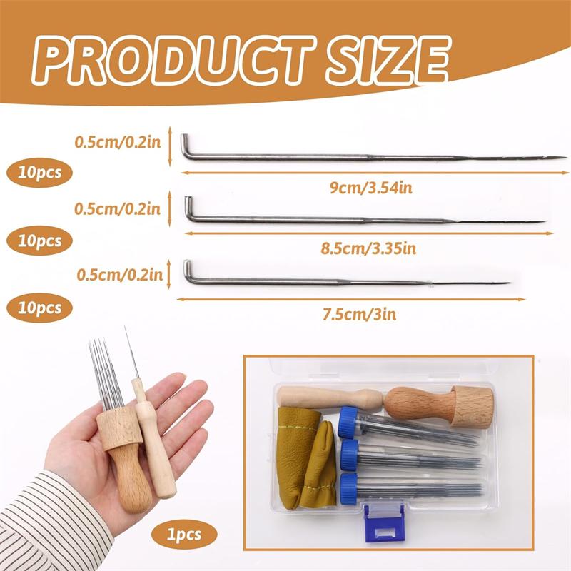 Sada nástrojů na plstění vlny 3 velikosti jehel na plstění 2 dřevěné rukojeti 2 sada postýlek na prsty