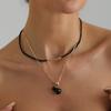 Bohemian Retro Dark Style Ceramic Heart-shaped Pendant Beaded Double-layered Choker Necklace for Women Punk Trendy Jewelry Gifts